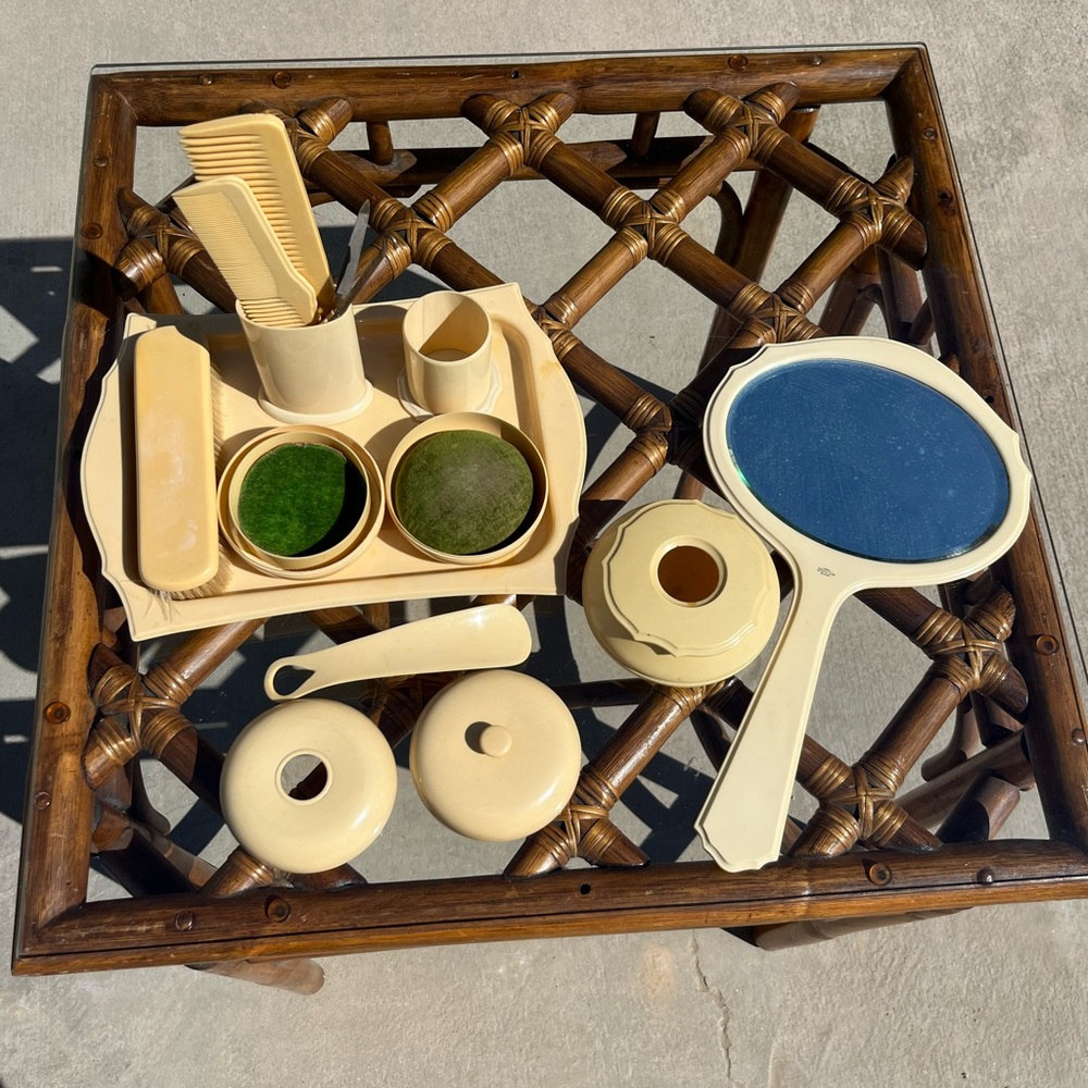 Vintage Ivory Pyralin vanity set 13 pieces